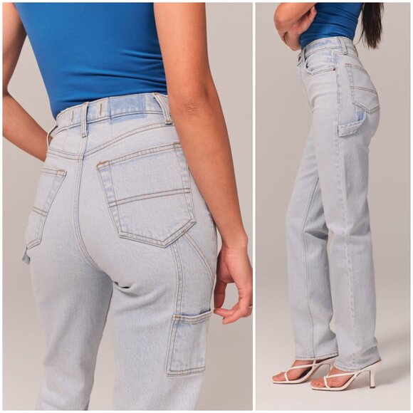 Abercrombie & Fitch 90s Straight Ultra High Rise Carpenter Jean Light Wash 26R - Picture 4 of 14